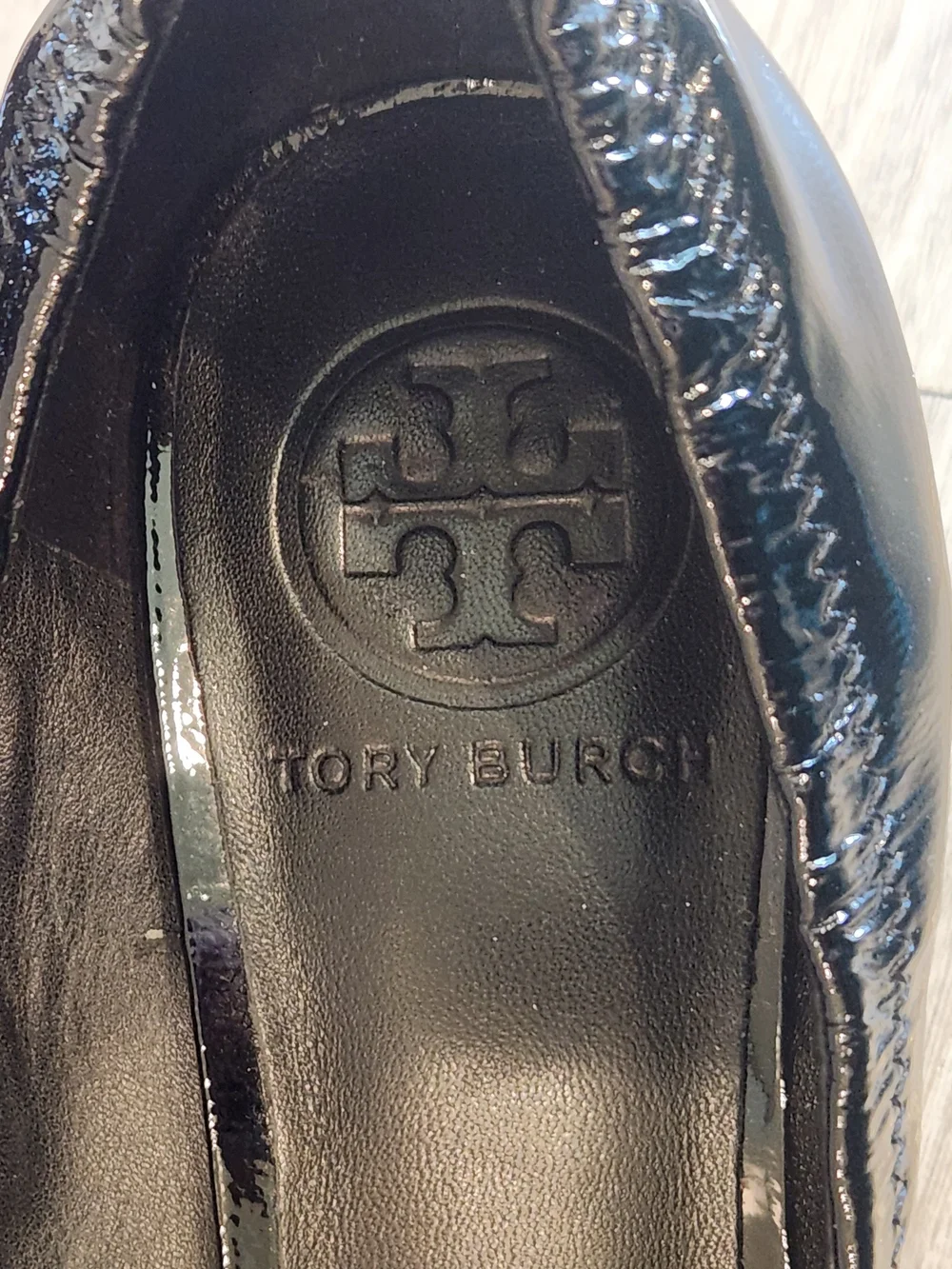 EUC Tory Burch Eddie Black Patent Leather Round Toe Ballet Wedge 7.5 Balletcore